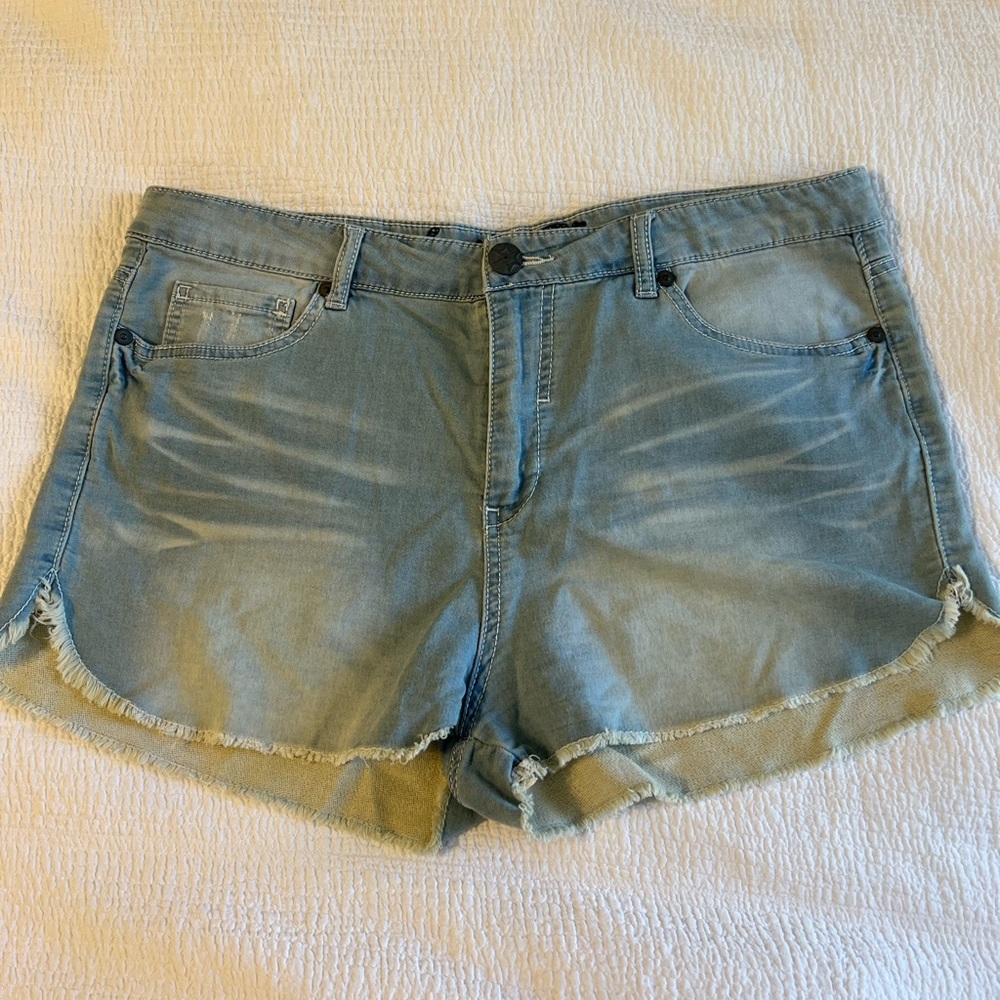 Distressed denim shorts